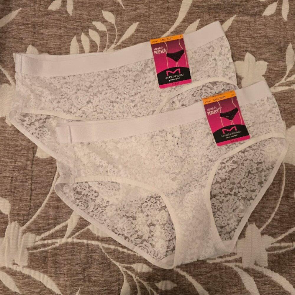 NWT - Maidenform DM204C Stretch Perfect Lace Briefs 2-Count - Size Small